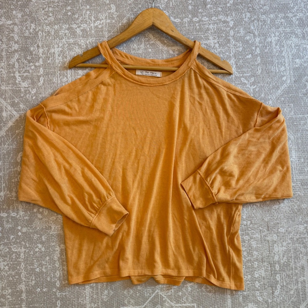 Free People Orange Shoulder Long Sleeve T Shirt Top Womenβ Small